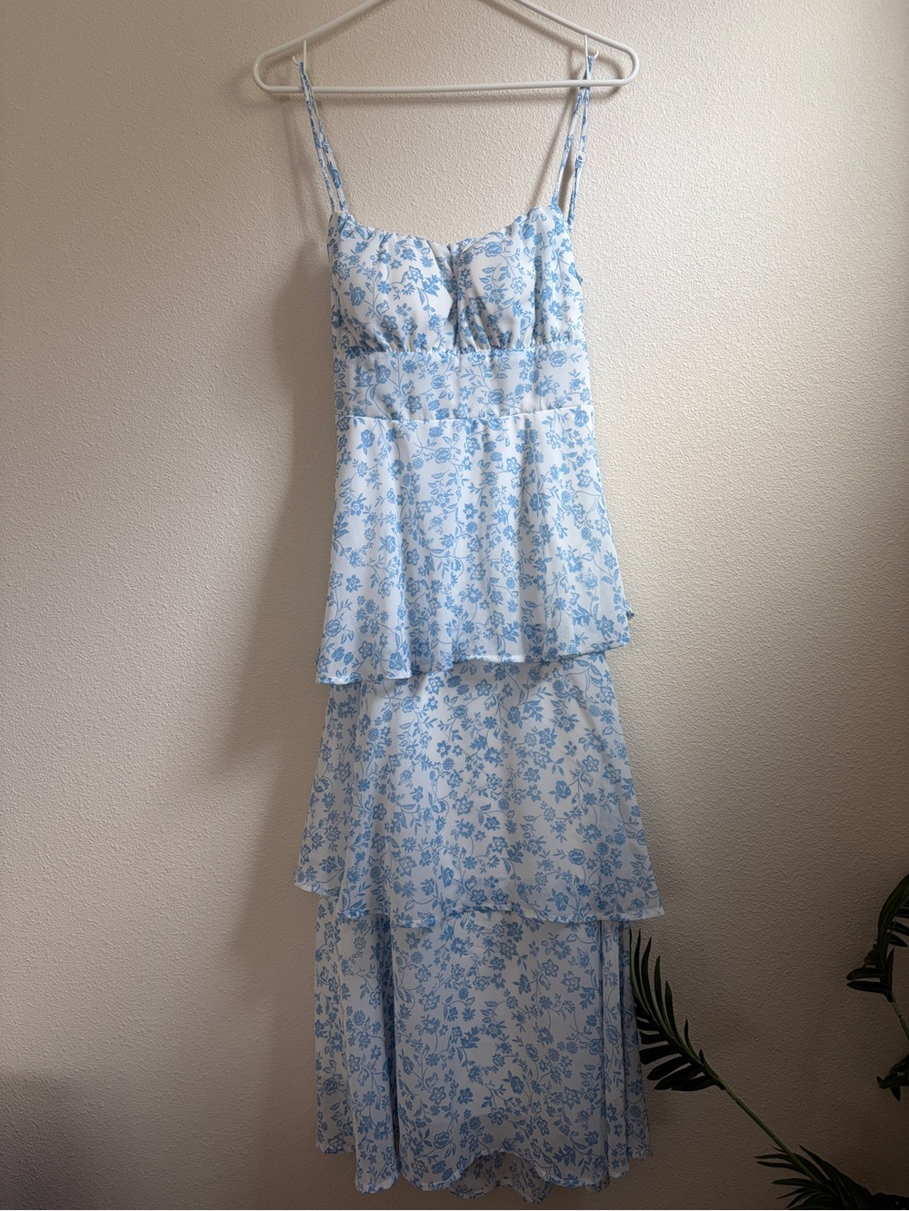 Light Blue Floral Tiered Maxi Dress